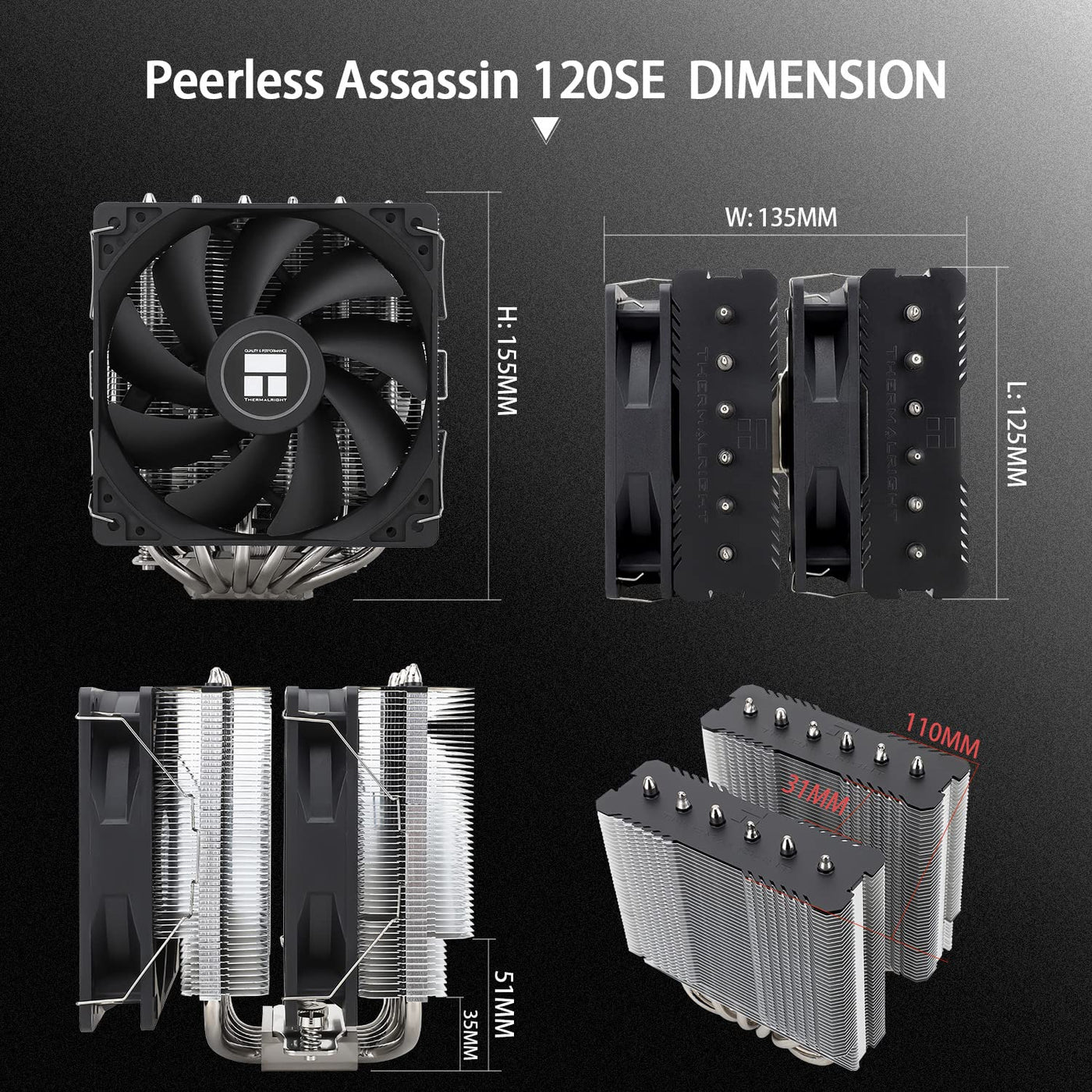 Thermalright Peerless Assassin 120 SE CPU Luftkühler, 6 Heat Pipes Kühler, Dual 120mm TL-C12C PWM Lüfter,Aluminium Kühlkörper Abdeckung,AGHP Technologie, für AMD AM4/AM5 Intel 1700/1150/1151/1200