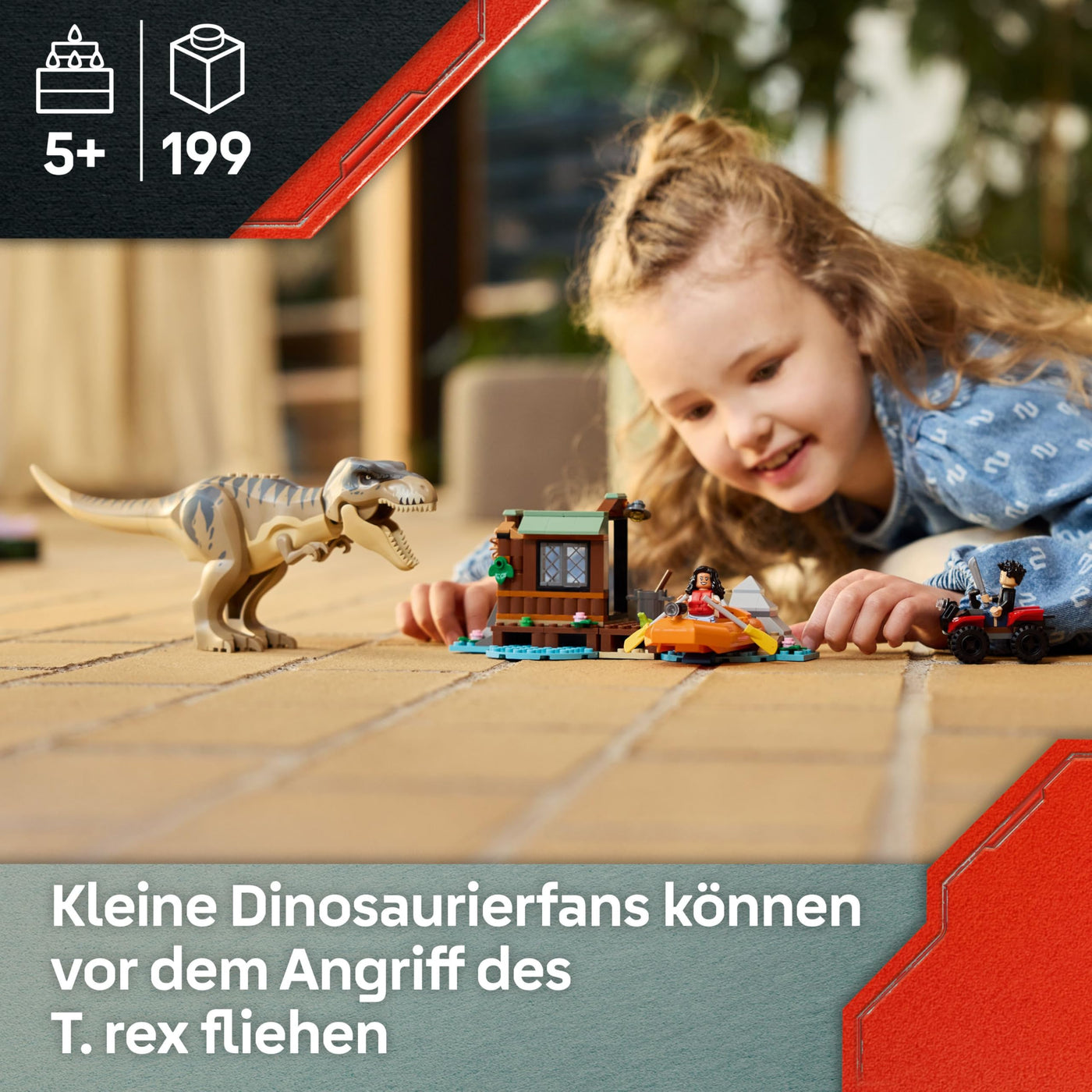 LEGO Jurassic World Flucht vor dem T.Rex – Interaktives Spielzeug mit Dinosaurier-Figur, Boot, ATV und 2 Minifiguren – Geschenk für Jungen und Mädchen ab 5 Jahren – 76975