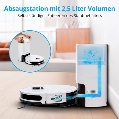 MEDION Saugroboter mit Absaugstation und Wischfunktion X20 SW+ (Lasernavigation, Starke 3000Pa Saugkraft, 2in1 Roboterstaubsauger, präzise Kartenerstellung, Go & No Go Bereiche, mehrere Etagen)