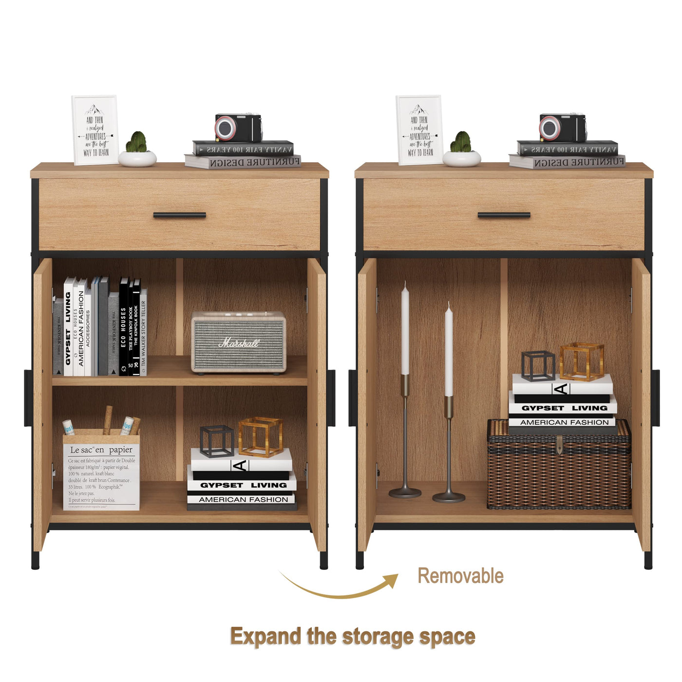 EUGAD Badezimmerschrank mit 1 Schublade 2 Türen, freistehender Badschrank, Badkommode mit verstellbarem Regal, Aufbewahrungsschrank für Wohnzimmer Küche Flur, 60x80x30 cm