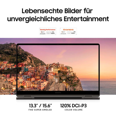 Samsung Galaxy Book3 360 Laptop, 13" Full HD 60Hz Display, TOUCHSCREEN, AMOLED, Intel Core i7-1360P, 16GB RAM, 512GB SSD, Windows 11, QWERTZ Tastatur, Graphite, Inklusive 36 Monate Herstellergarantie