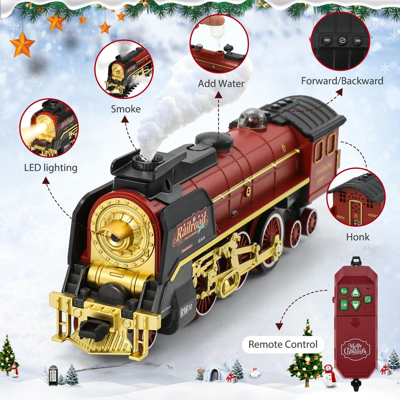 Eisenbahn Kinder Elektrisch Zug, Fernbedienung Dampfzug Spielzeug mit Rauch, Lichtern und Ton, Elektrische Eisenbahnsets für Kinder mit Eisenbahnbausätzen, Geschenke Zug Spielzeug für 3+ Jahren