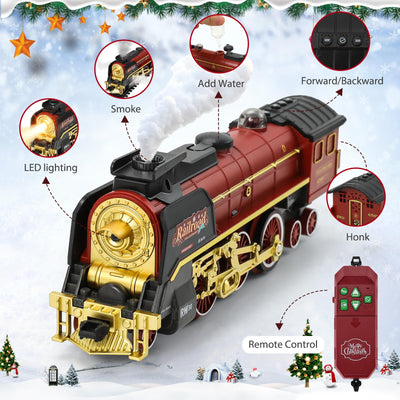 Eisenbahn Kinder Elektrisch Zug, Fernbedienung Dampfzug Spielzeug mit Rauch, Lichtern und Ton, Elektrische Eisenbahnsets für Kinder mit Eisenbahnbausätzen, Geschenke Zug Spielzeug für 3+ Jahren