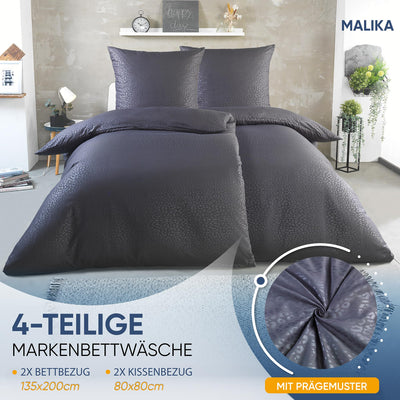MALIKA® Bettwäsche Prägedruck 135x200 4 teilig | ÖkoTex Zertifiziert & für Allergiker geeignet |Bettwäsche Set mit je 2 Bettbezügen 135 x 200 & 2 Kissenbezügen 80x80