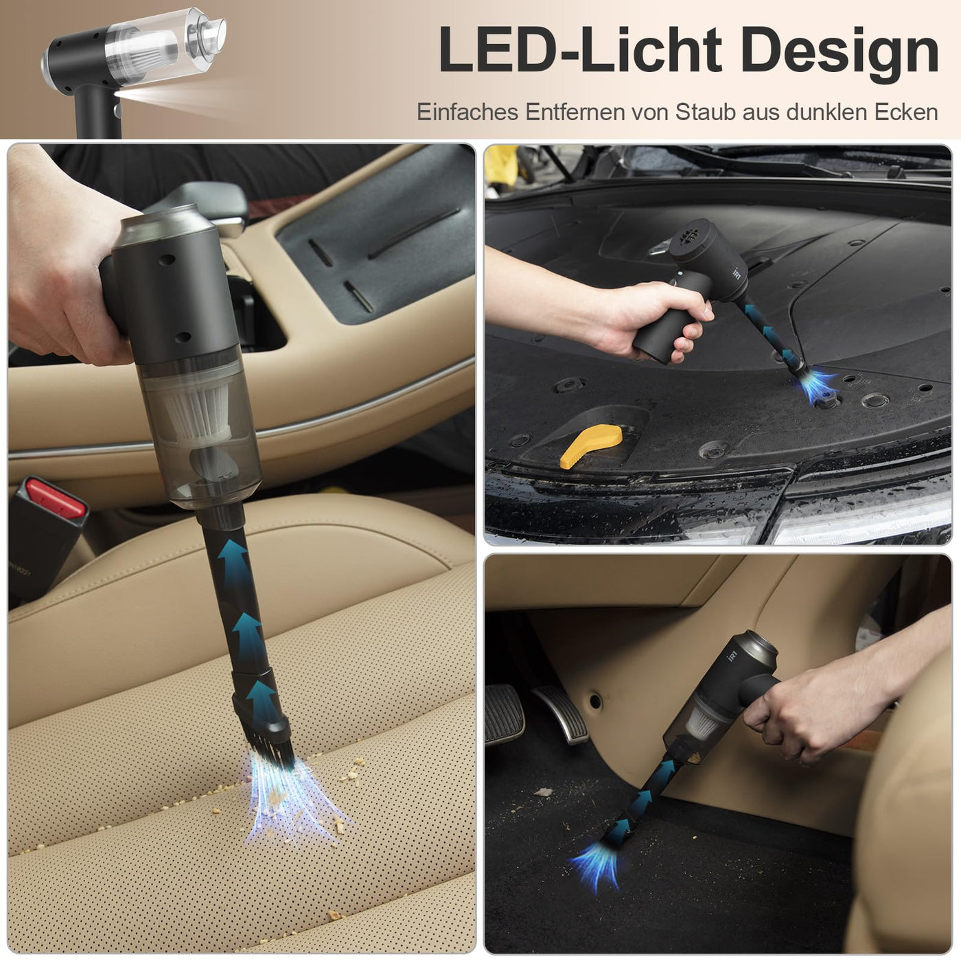 ASFSKY 8000Pa Kabelloser Handstaubsauger, 3600 mAh Akku Handstaubsauger, 2-in-1 Mini-Staubsauger, Autostaubsauger, Tragbarer Staubsauger mit 300ml Staubkammer für Auto, Tierhaare, Computer (Schwarz)