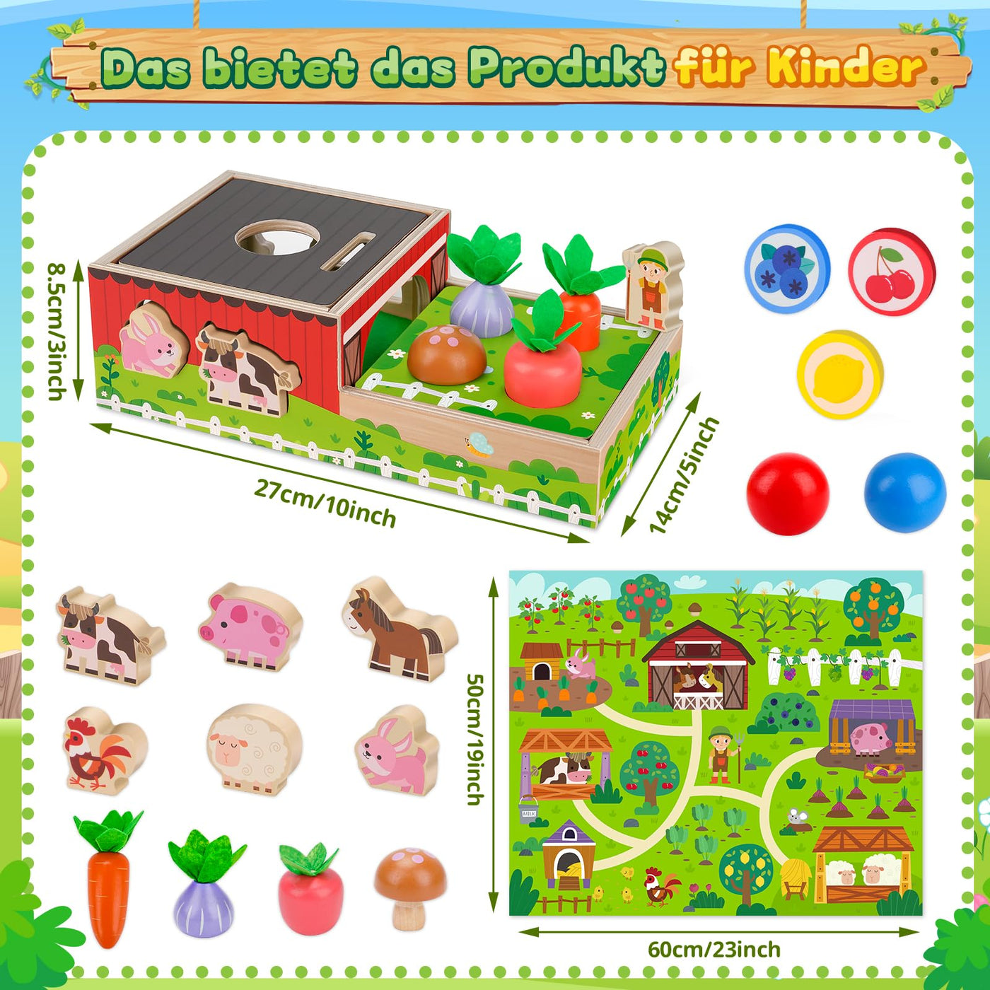 Montessori Spielzeug ab 1 2 Jahr: Geschenk Junge Mädchen 1-2 Jahre Kinderspielzeug Motorikwürfel Holzspielzeug Farmspiel mit Karte Karotten Steckspiel Lernspiel Kleinkinder ab 12 Monate Activity Spiel