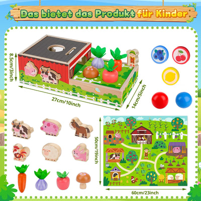 Montessori Spielzeug ab 1 2 Jahr: Geschenk Junge Mädchen 1-2 Jahre Kinderspielzeug Motorikwürfel Holzspielzeug Farmspiel mit Karte Karotten Steckspiel Lernspiel Kleinkinder ab 12 Monate Activity Spiel