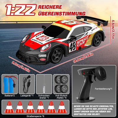 BuzzoXerex RC Drift Car, 1:22 Drift Auto Ferngesteuert, 4WD Mini RC Car, Tabletop Drift Ferngesteuertes Auto mit LED-Leuchten, 15km/h, Spielzeugauto mit Spielzeugauto für Kinder ab 6 Jahre (Rot)