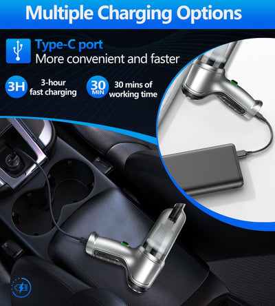 LanBlu Handstaubsauger Auto, 15000Pa Leistung Akku Handstaubsauger Stark mit Hoher Leistung, USB-C Aufladbar Auto Staubsauger Stark, Nass und Trocken Mini Handstaubsauger Kabellos für Auto Haus Küche