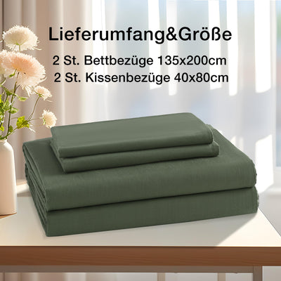 JELLYMONI Bettwäsche 135x200 Baumwolle 4-Teilig Bettwäsche-Sets Grün Oeko-Tex 100% Gewaschene Baumwolle 2 Bettbezüge mit Reißverschluss und 2 Kissenbezüge 40X80 mit Umschlag Weich 4tlg. Bettwäsche