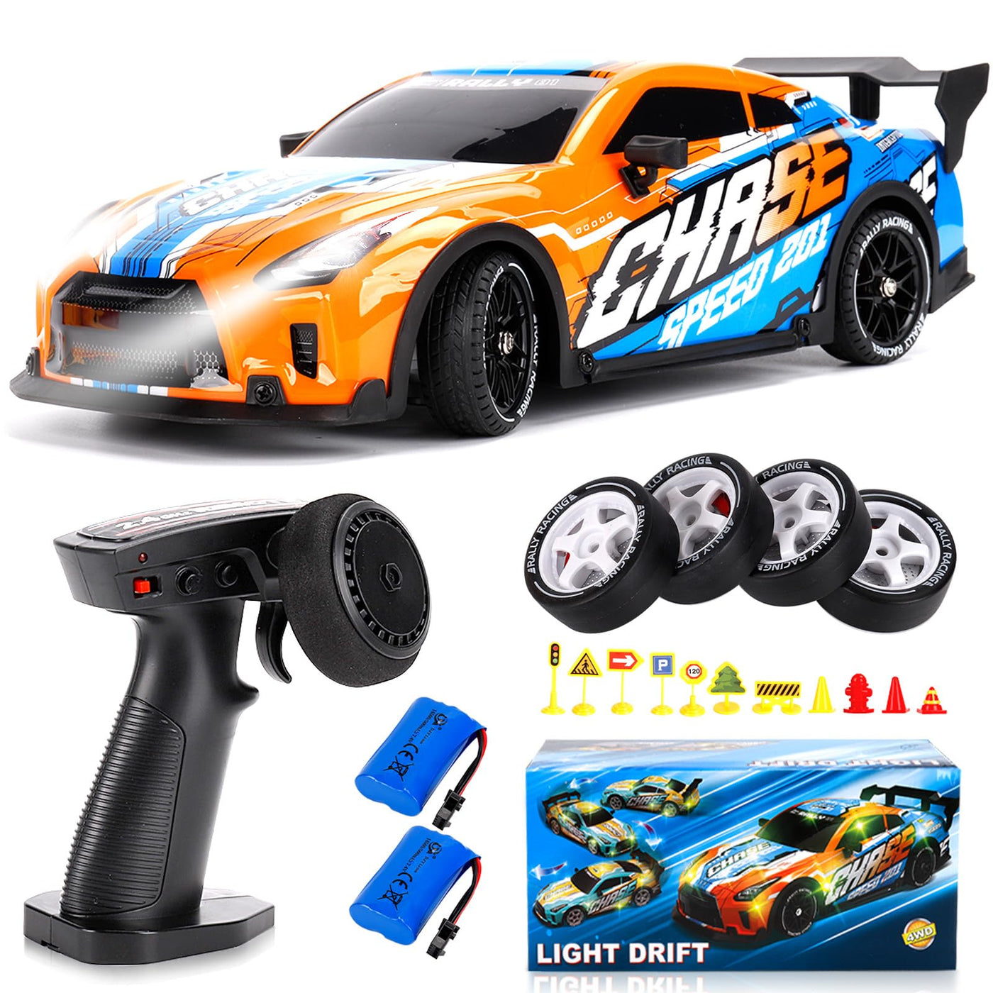 JONRRYIN Drift Ferngesteuertes Auto, 1:14 RC Drift Car, 4WD Fernbedienung Rennwagen mit Driftfunktion, LED-Leuchten, 25km/h, Spielzeugauto für Erwachsene und Kinder ab 8 Jahre älter