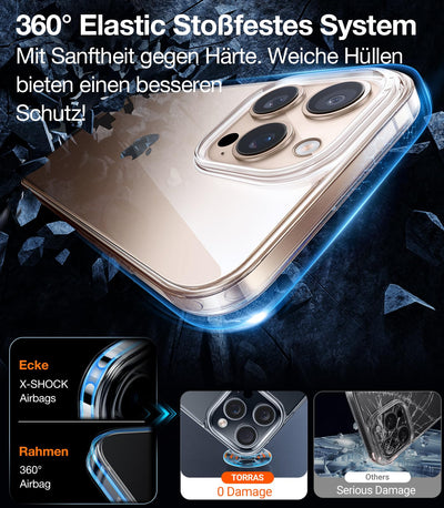 TORRAS Crystal Clear für iPhone 16 Pro Hülle [Nr.1 Vergilbungsschutz & Ultra Dünn] Hülle iPhone 16 Pro Case Militär-Grade Stoßfest Silikon Handyhülle iPhone 16 Pro Weicher Griff Kratzfest Transparent