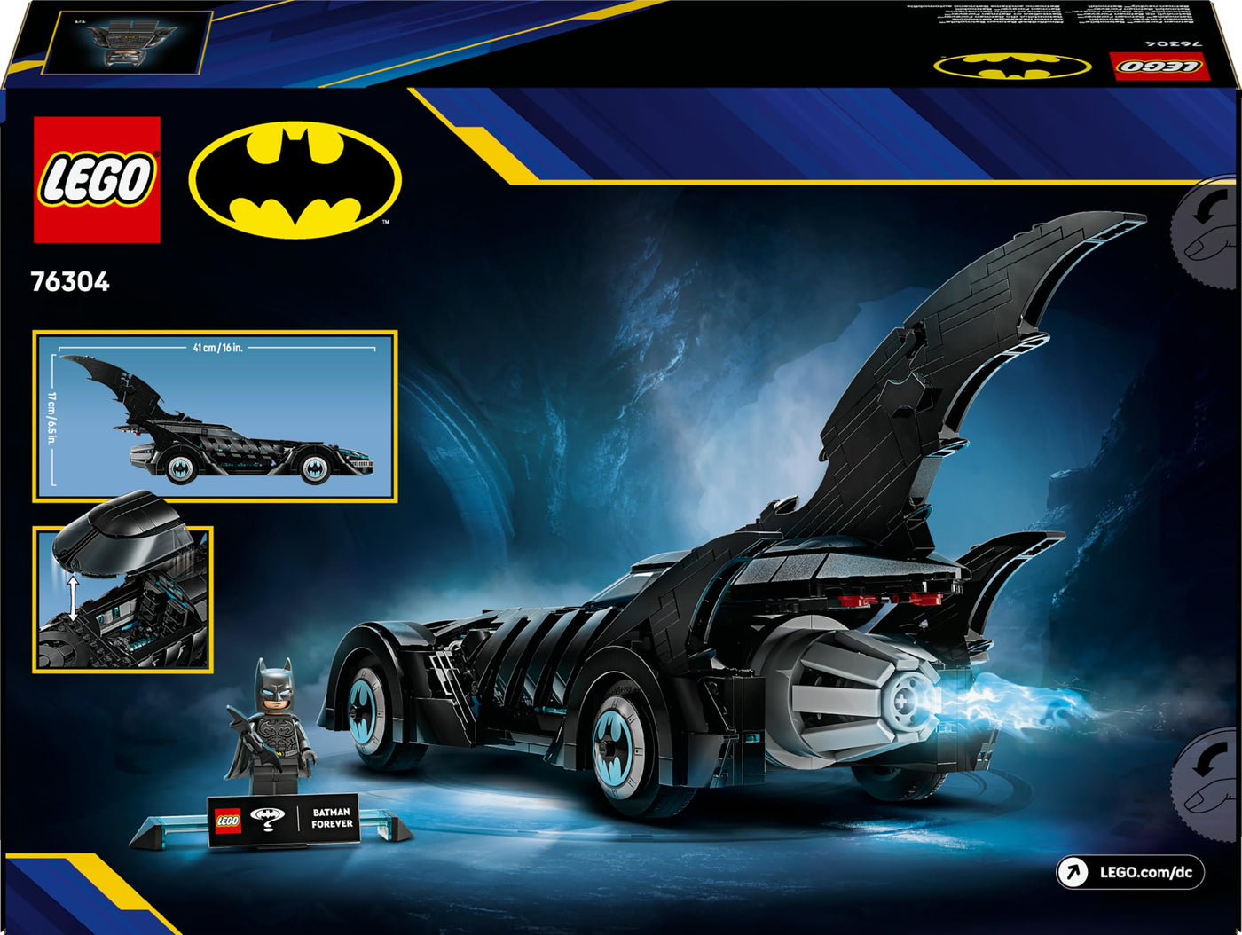 LEGO DC Batman Forever Batmobil – Superhelden Fahrzeug mit Minifigur – mit aufklappbarem Cockpit und detailgetreuem Innenraum – Geschenk für Jungen ab 12 Jahren, Teenager und Erwachsene Fans – 76304