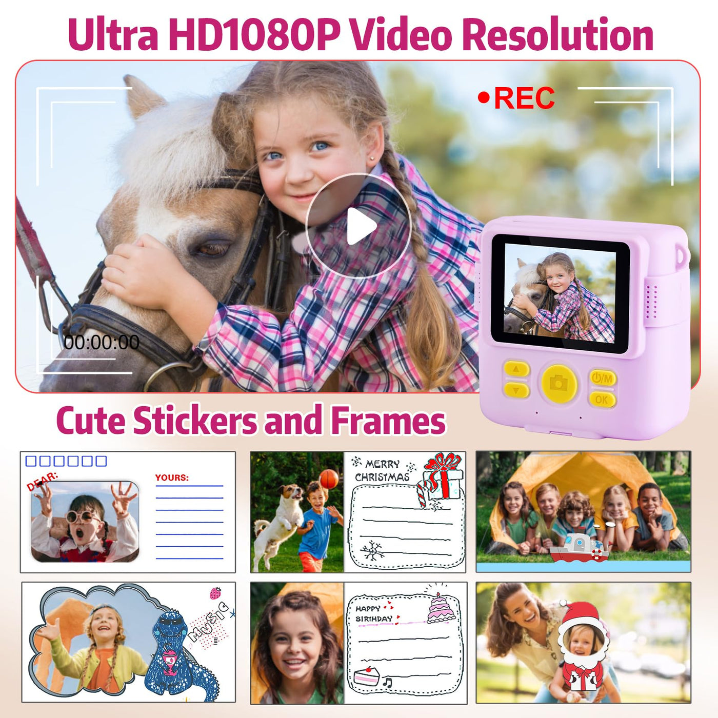 Kinderkamera Sofortbildkamera, 1080P Sofortbildkamera Kinder mit 32GB TF Karte,Druckpapier, Kamera Kinder Geschenke für Mädchen Jungen Alter 3-12 Jahre