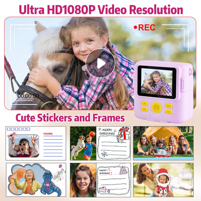 Kinderkamera Sofortbildkamera, 1080P Sofortbildkamera Kinder mit 32GB TF Karte,Druckpapier, Kamera Kinder Geschenke für Mädchen Jungen Alter 3-12 Jahre