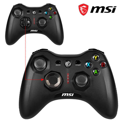 MSI FORCE GC30 V2 Kabelloser PC-Gamepad Controller - 2,4 GHz, 600mAh Li-Ionen-Akku, austauschbare D-Pad-Abdeckungen, zwei Vibrationsmotoren, USB 2.0 - schwarz, kabelgebunden/kabellos