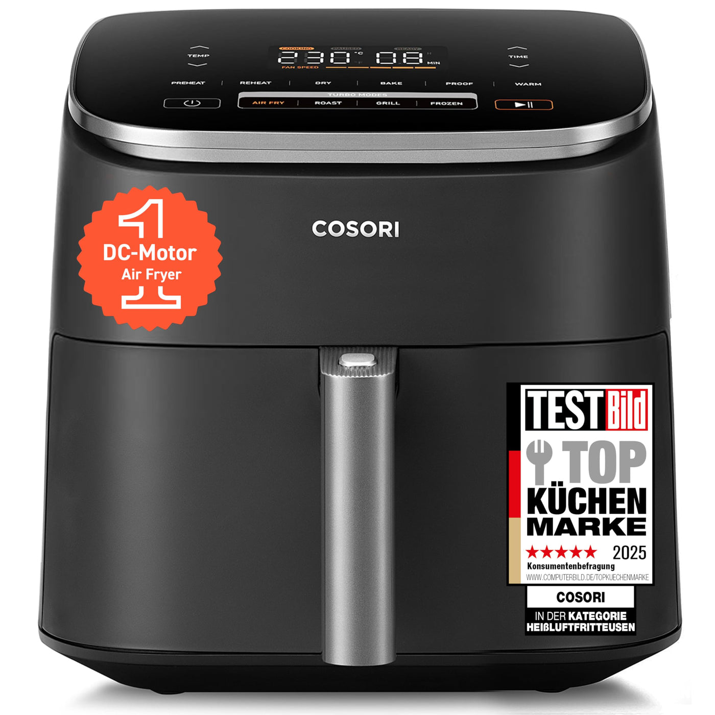 Cosori Turboblaze Heißluftfritteuse Airfryer, 9-in-1 Air Fryer XXL 6L, leiser DC Motor mit 5 Geschwindigkeitsstufen, Grillen, Backen, Gären, Dehydrieren, 87 Rezepte, 64% energiesparend, Weiß