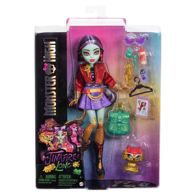 Monster High-Puppe Jinafire Long, Drachenmädchen mit Haustierhund Cloudy Yun Yun“ und 7 Accessoires wie einem Zeichen-Pad, einem Joghurt-Getränk, einem Rucksack und vielem mehr, HYV58