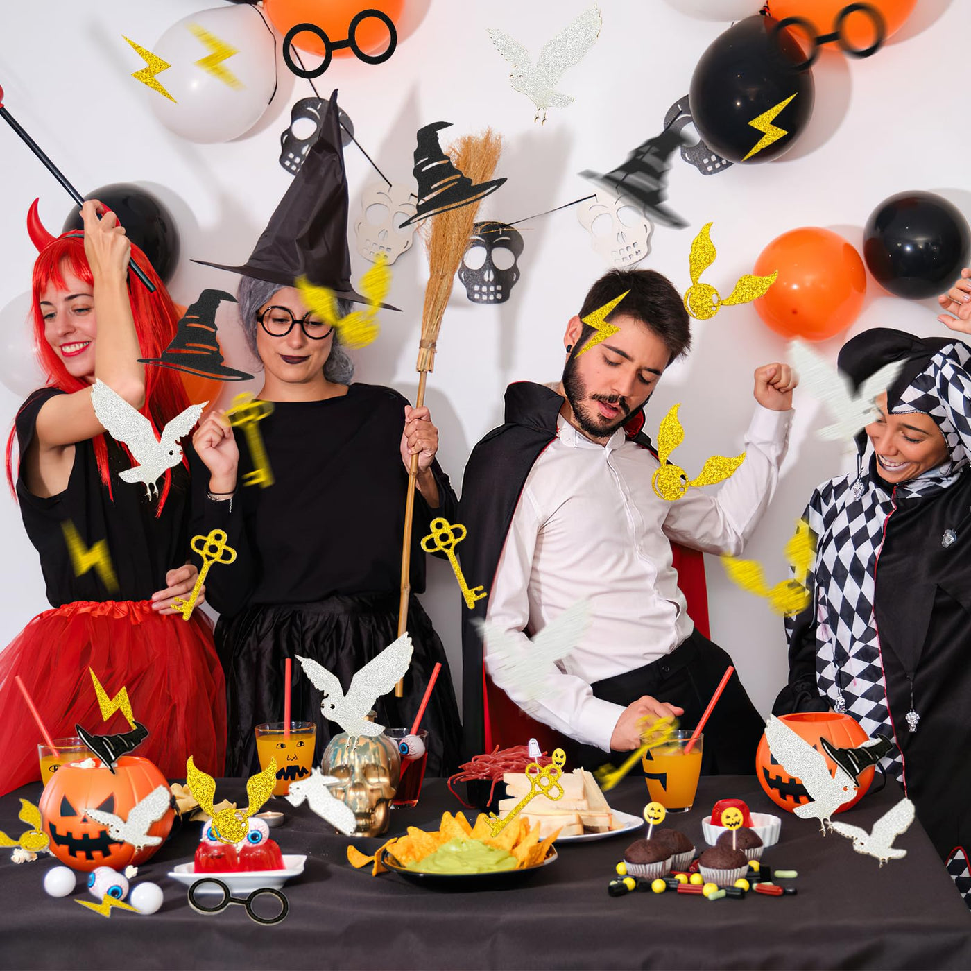 180 Stück Glitter Magier Konfetti, Wizard Tischdeko Geburtstag, Wizard Tischdeko, Magic Theme Confetti, Silber Schwarz Gold Konfetti für Geburtstag Party Supplies