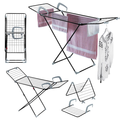 KADAX Wäscheständer 3in1, Standtrockner mit Rädern, Wäschetrockner für Heizung und Badewanne, Flügelwäschetrockner mit 18m Trockenfläche (Schwarz)