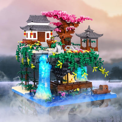 Charmofun 3320PCS Micro Bausteine, Klemmbausteine Haus mit LED, Botanical Garten-Set für Erwachsene mit Pfirsichblüten, Architecture Creative Geschenk Weihnachten für Frauen und Männer