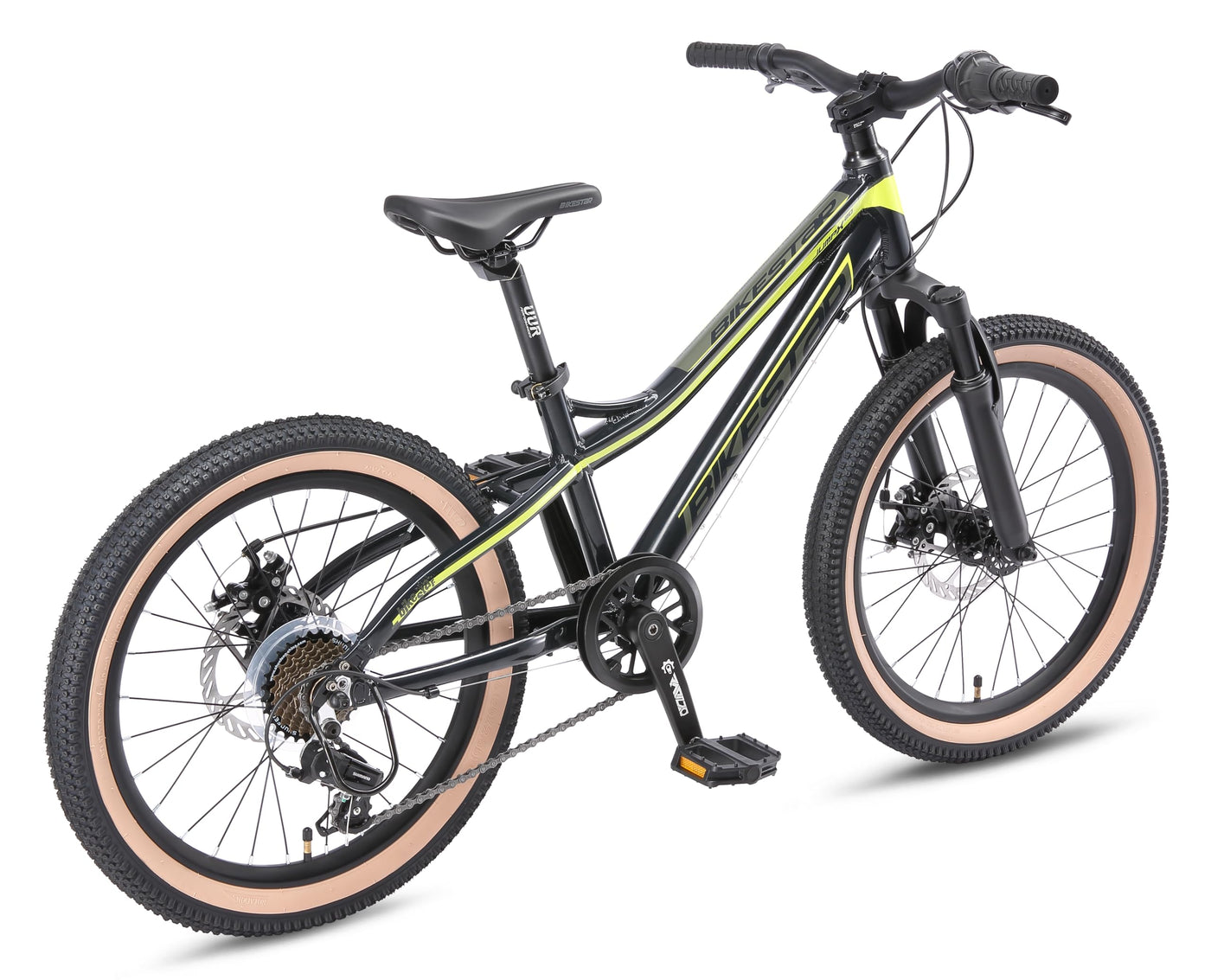BIKESTAR Alu Mountainbike Jugendfahrrad 20 Zoll ab 6-9 Jahre Hardtail | 7 Gang Shimano Schaltung, Scheibenbremse, Federgabel | Kinder Fahrrad Schwarz Grün | Risikofrei Testen