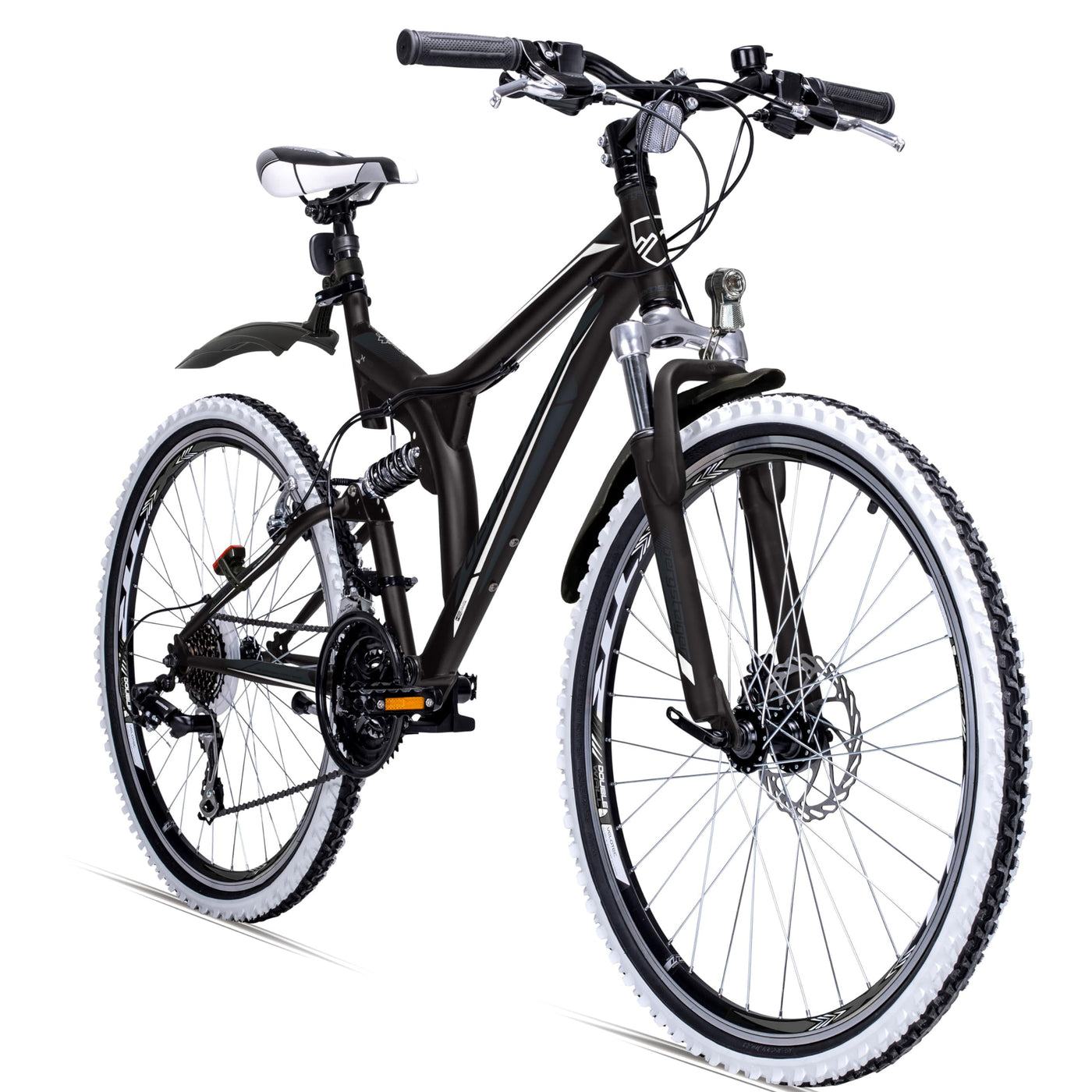 Bergsteiger Phoenix 26 Zoll Mountainbike, geeignet ab 160 cm, Scheibenbremse, Licht, Schutzblech, 21 Gang-Schaltung, Vollfederung