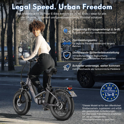 Fafrees FF20 Polar E-Bike Klapprad 20 * 4.0 Zoll, 500W 45km/h ebike Herren Doppelbatterien 24Ah/26.8Ah, Fatbike Damen Reichweite 150km/170km, E-Fahrrad Lagergewicht 150KG (24Ah Batterie, Schwarz)