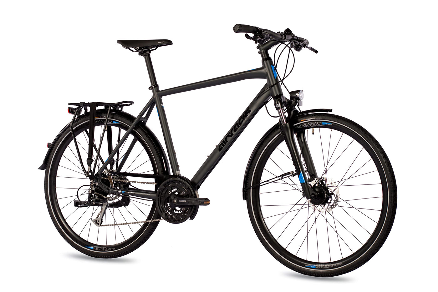 Airtracks 28 Zoll Trekking Herren Fahrrad Trekkingbike TR.2845 Trekkingrad City Bike Shimano 27 Gang ALIVIO RD-M4000 SGS Kettenschaltung Nabendinamo Schwarz Matt - 52cm Körpergröße 165-175cm