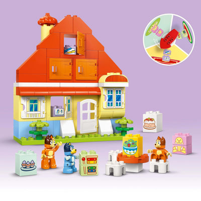 LEGO DUPLO Bluey: Blueys Familienhaus mit Memory-Spiel - Lernspielzeug für Kleinkinder - Inkl. 3 Minifiguren, aufklappbare Fenster und Brettspiel - Geschenk für Jungen & Mädchen ab 3 Jahren - 10459