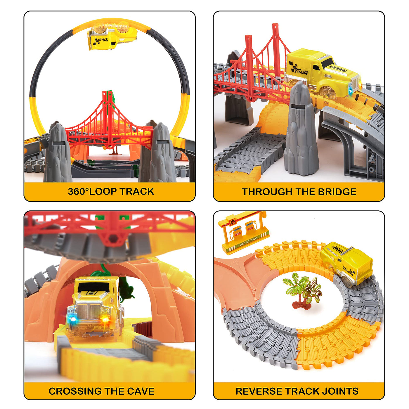 OR OR TU 342Stück Rennstrecke Spielzeug ab 3 4 5 6 Jahre Kinder Auto Rennbahn Autobahn Eisenbahn 2 Elektrisch Rennfahrzeug Cars Flexibel 360° Autorennbahn Schienen Ingenieurwesen Geschenk Jungen