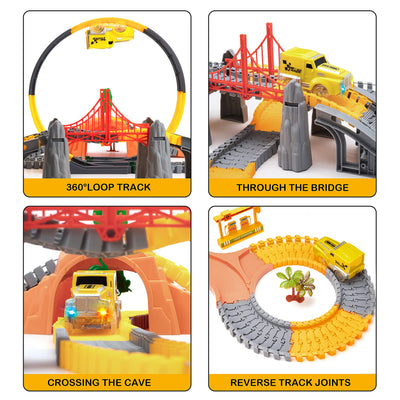 OR OR TU 342Stück Rennstrecke Spielzeug ab 3 4 5 6 Jahre Kinder Auto Rennbahn Autobahn Eisenbahn 2 Elektrisch Rennfahrzeug Cars Flexibel 360° Autorennbahn Schienen Ingenieurwesen Geschenk Jungen