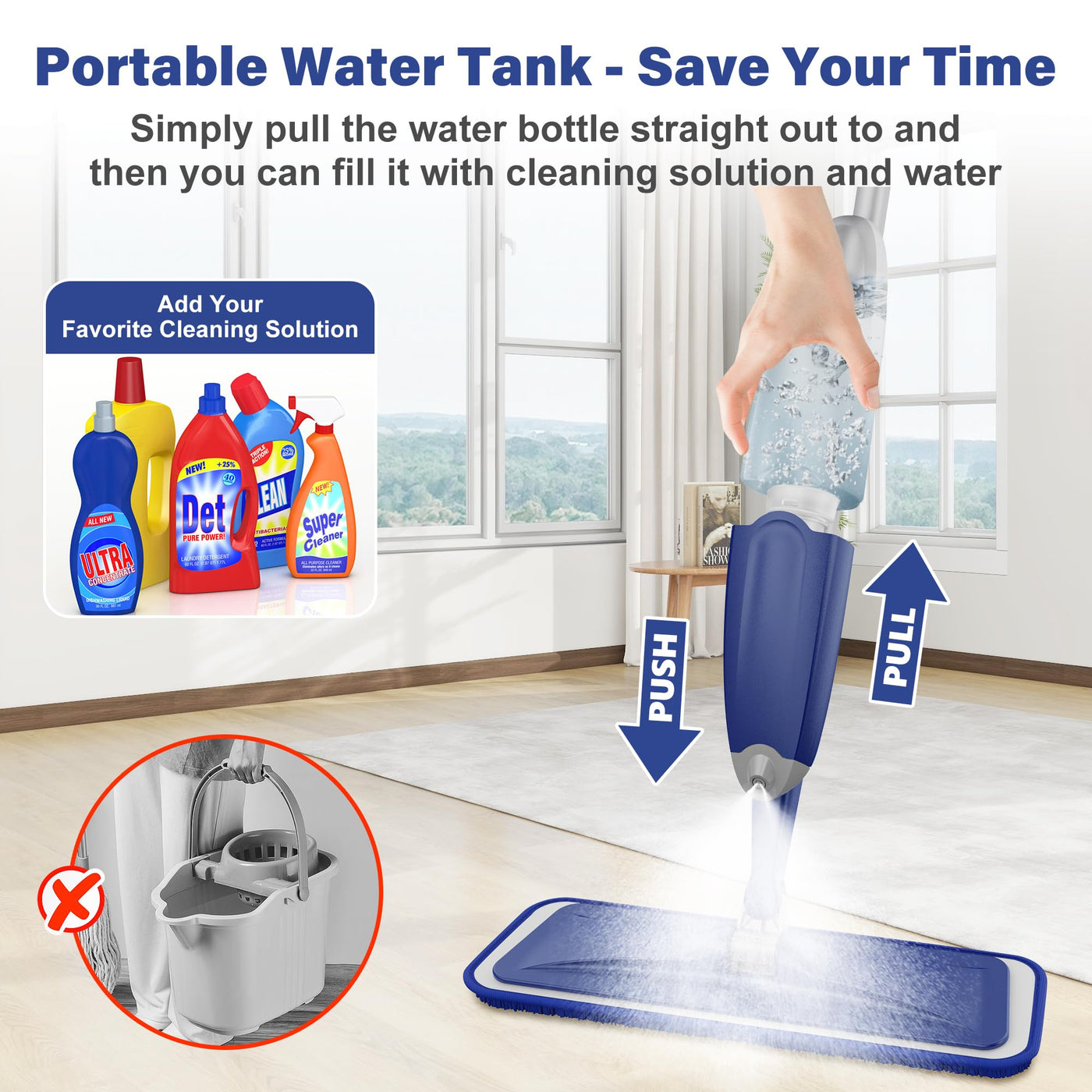 Sprühwischer Bodenwischer mit Sprühfunktion, Wischmopp mit Sprühfunktion Wischer Boden Spray Mop mit wassertank und 3 Waschbaren Mopp Pads für Hartholz, Marmor, Laminat Bodenreinigung