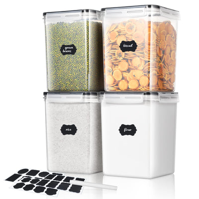Surejoy 5,2L Groß Vorratsdosen mit Deckel Luftdicht 4er Set mit Kreidemarker und Etiketten, BPA Frei Plastik Aufbewahrungsbox Küche, Zucker Pasta Mehl Müsli Cornflakes Aufbewahrung Vorratsbehälter