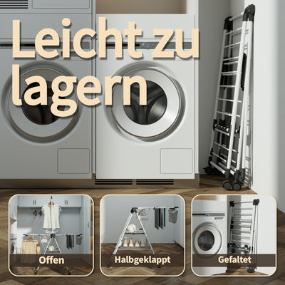 SYKIARIOL Wäscheständer mit hoch hängenden Kleiderbügeln, 2 Etagen Zusammenklappbarer Flügelwäschetrockner für platzsparende Aufbewahrung, Wäscheständer klappbar mit höhenverstellbaren Gullwings