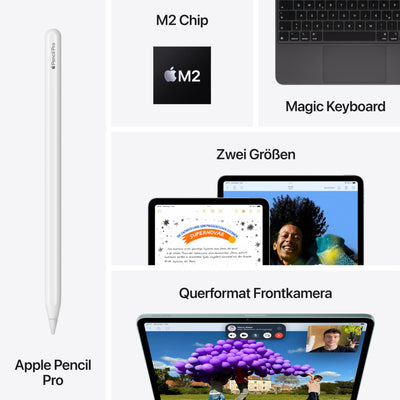 Apple 13" iPad Air (M2): Liquid Retina Display, 256 GB, 12 MP Querformat Frontkamera/12 MP Rückkamera, WLAN 6E, Touch ID, Batterie für den ganzen Tag – Space Grau