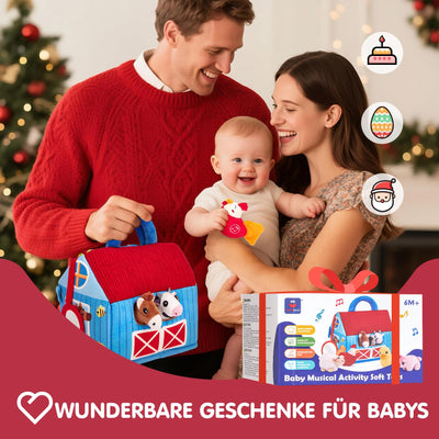 hahaland Bauernhof Baby Spielzeug 6 Monate mit 2-in-1 Scheunen & Spielmatten,7 Sensorik Plüschtiere Set– Macht Tiergeräusche & Spricht Englische Tiernamen,Montessori Baby Geschenk ab 6 7 8 9 10 Monate