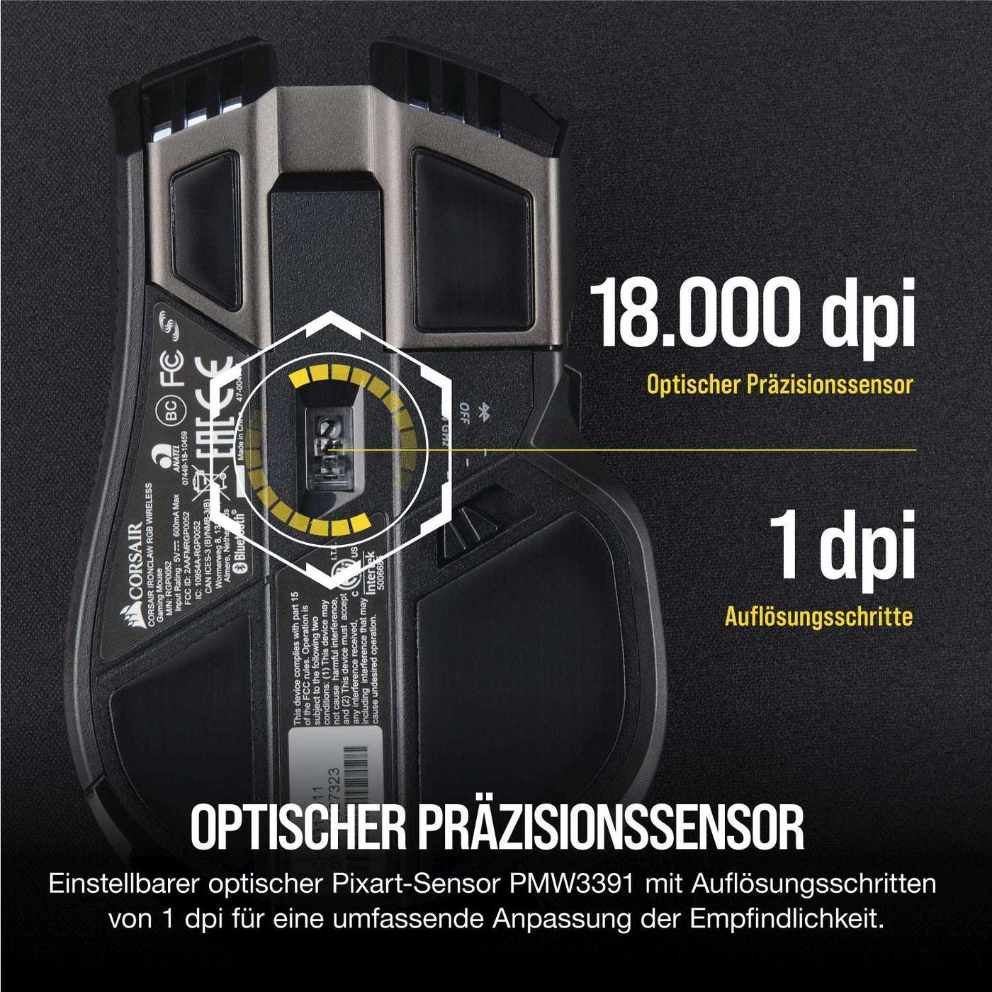 CORSAIR IRONCLAW RGB WIRELESS FPS/MOBA Gaming Mouse - 18.000 DPI - 10 Programmierbare Tasten - Für Große Hände Geeignet - iCUE-Kompatibel - PC, Mac, PS5, PS4, Xbox - Schwarz