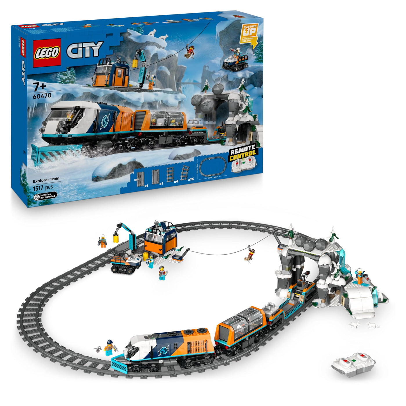 LEGO City Trains Arktis-Polarexpress - Spielzeug mit ferngesteuertem Zug - Schneepflug, 22 Gleissegmente, 6 Minifiguren & Felssturz-Funktion – Geschenk für Jungen & Mädchen ab 7 Jahren - 60470