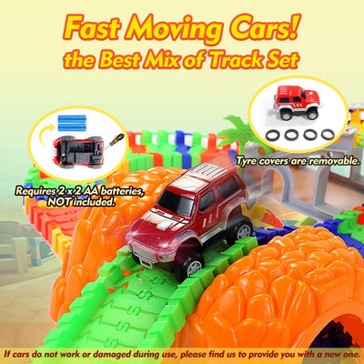 Autorennbahn Kinder Spielzeug ab 3 4 5 Jahre mit 2 Spielzeugauto, Kinderspielzeug ab 3 4 5 6 7 Jahre Junge，309PCS Car Track Rennbahnen, Racing Geschenk 3 4 5 Jahre Junge Mädchen, 505cm Länge Rennbahn