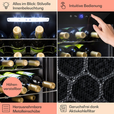 Klarstein Weinkühlschrank, 1 Zonen Getränkekühlschrank Klein, Kleiner Weinschrank 42L, Wein-Kühlschrank Klein mit Glastür, Indoor/Outdoor Flaschenkühlschrank, Wine Fridge 5-18°C, 16 Flaschen