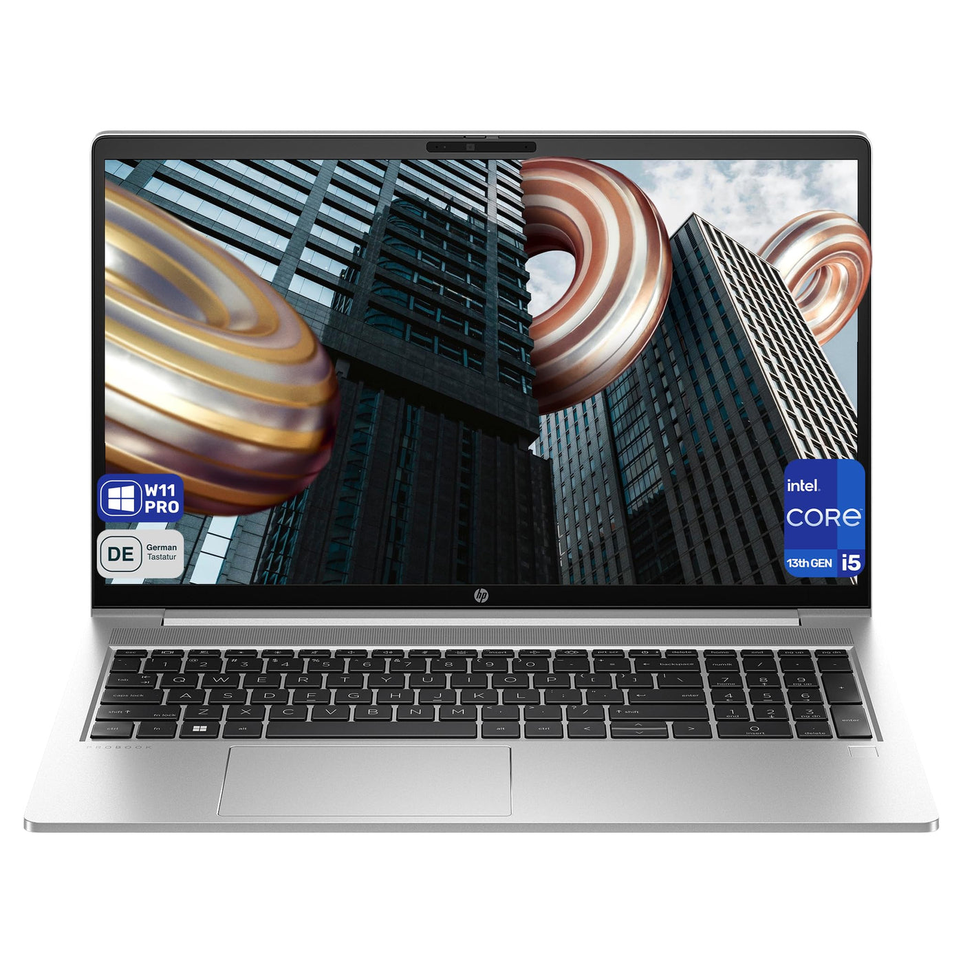 HP ProBook 450 G10 Laptop, Intel Core i5-1334U, 16 GB DDR4 RAM, 1 TB PCIe SSD, 15.6" Full HD (1920x1080) Display, Intel Iris Xe Graphics, Backlit QWERTZ Tastatur, Windows 11 Pro, Silber