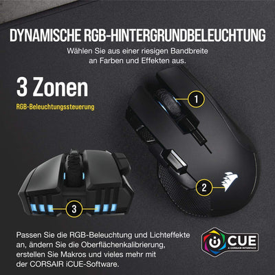 CORSAIR IRONCLAW RGB WIRELESS FPS/MOBA Gaming Mouse - 18.000 DPI - 10 Programmierbare Tasten - Für Große Hände Geeignet - iCUE-Kompatibel - PC, Mac, PS5, PS4, Xbox - Schwarz