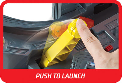 Hot Wheels Autorennbahn Mega Crash Superbahn, mit Looping Tracks und Kurven, inkl. 1 Spielzeugauto und 2 Starter, Auto Spielzeug, Spielzeug ab 6 Jahre, CDL45