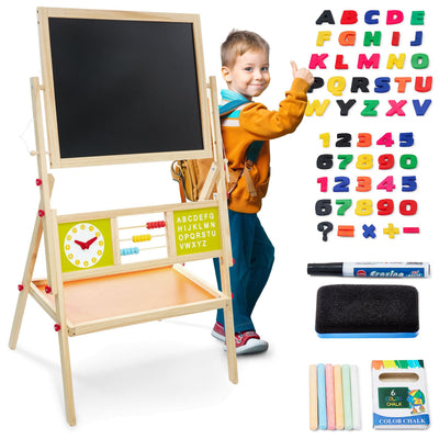 Mamabrum, Spieltafel aus Holz, doppelseitige Kindertafel Magnetisch und Kreide Kindertafel, Doppelseitiges, Zeichenbrett Kinder Tafel, Spieltafel mit Aufbewahrungsregal und Zubehör