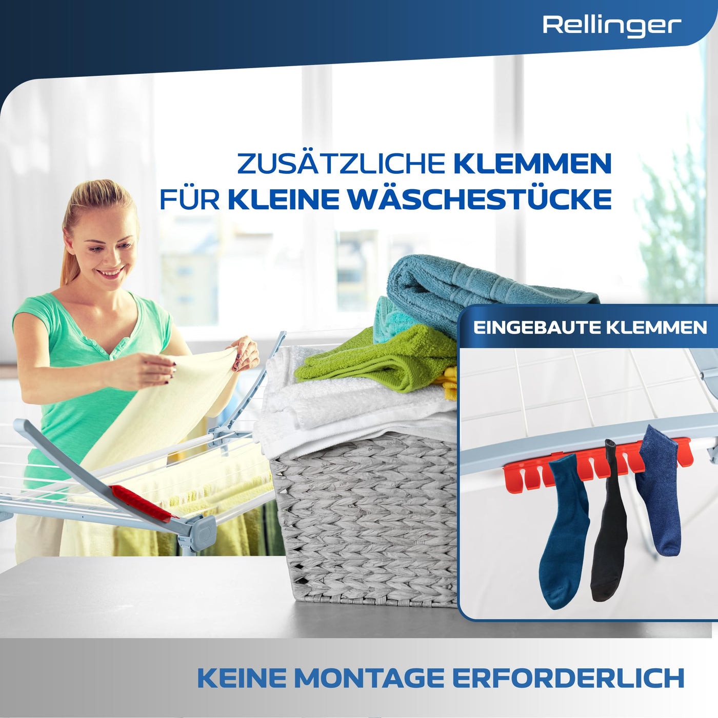 RELLINGER® Wäscheständer [18M TROCKENLÄNGE] - Premium Wäschetrockner Ständer - Faltbarer Wäscheständer XXL - Standtrockner rutschfest - Wäscheständer Balkon - Clothes Drying Rack - Laundry Rack