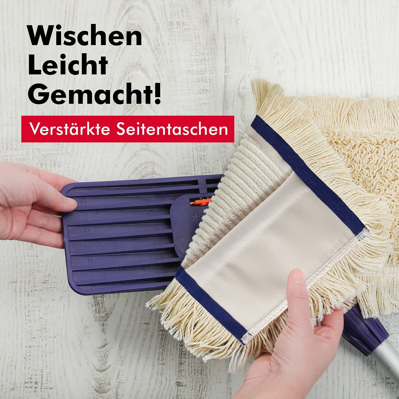 Thometzki Wischmopp-Bezug (2X, 40cm) - Bodenwischer-Wischbezug zur Echtholz Trocken- & Nass-Bodenpflege - Bodenwischer-Bezug für Parkett-Dielen, Laminat & Fliesen - Hochwertiger Wischer-Bezug Beige