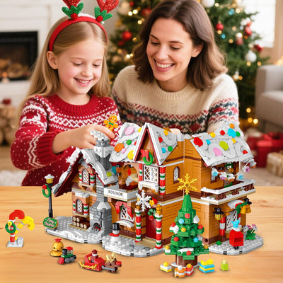 3 Stilmodi Weihnachts Lebkuchenhaus Bausatz mit Lichtern – 2025 Weihnachtsdorf Haus Bausteinset mit Weihnachtsmann Weihnachtsbaumzug Geschenk für Erwachsene Kinder Mädchen Jungen ab 6+ (1477 Teile)