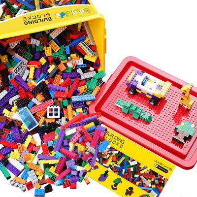 burgkidz Bausteine 520-teiliges Set, 500 Grundbausteine in 10 Farben Inklusive Räder, Fenster und Türen, Schüttgutblock mit wiederverwendbarer Aufbewahrungsbox für Kinder 4-8 Jahre Jungen Mädchen