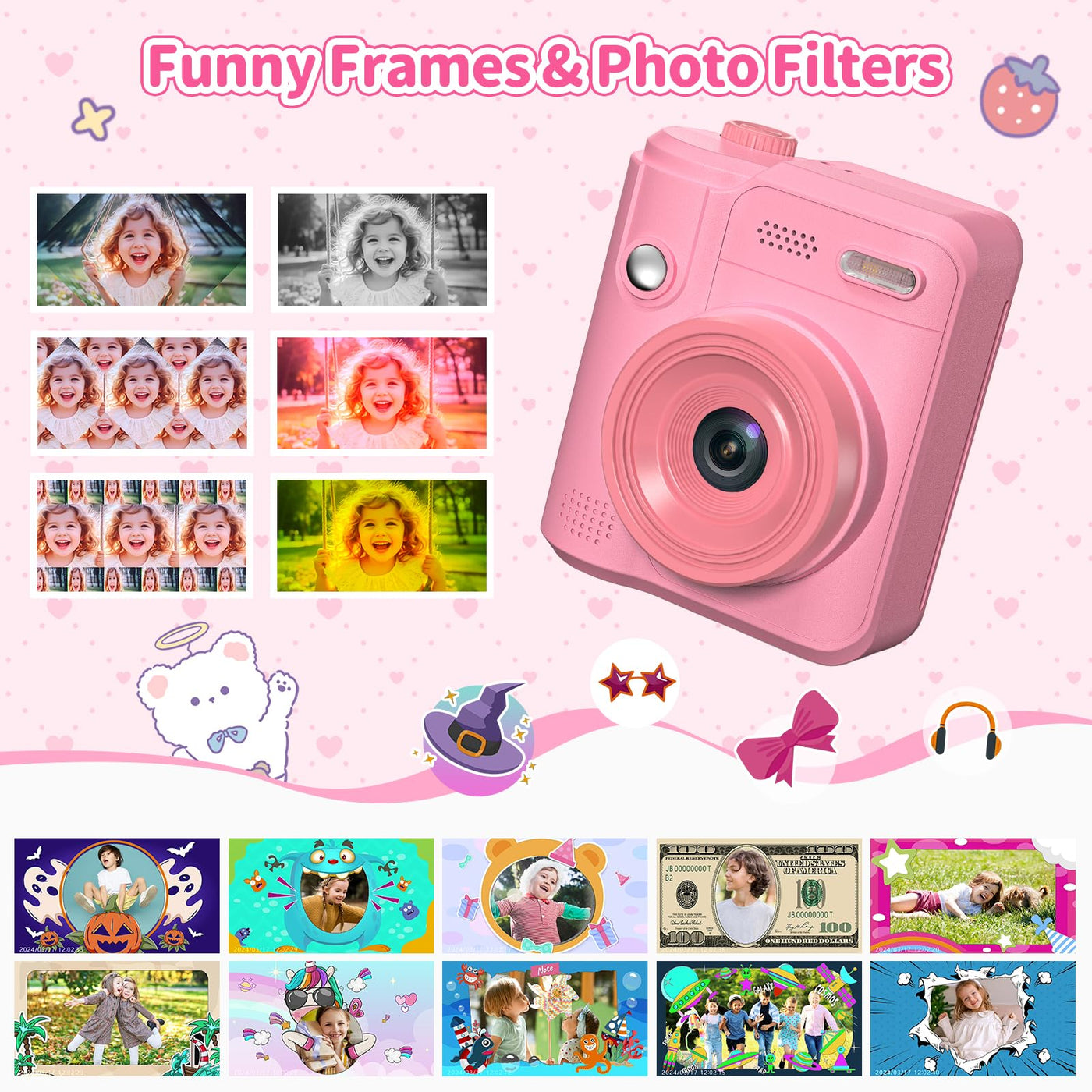 Gofunly Sofortbildkamera Kinder, 1080P HD Kinderkamera Sofortbildkamera mit 32GB Karte & DruckerPapier, Kamera Kinder Sofortdruck Kinderspielzeug Geschenke für Jungen und Mädchen 3-12 Jahre